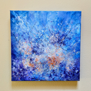 Blue and orange impressionistic painting of the undersea.