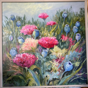 Acrylic painting of poppies blooming in Anacortes